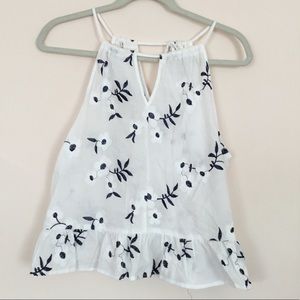 White tank top with a blue floral print!